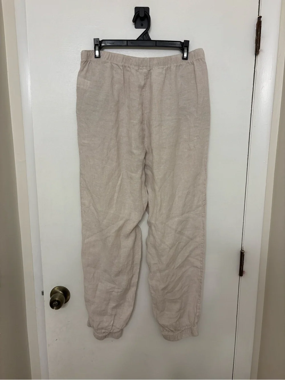 Joie 100% Linen Jogger Pants Large L Beige Oatmeal Elastic Waist Coastal Pull On